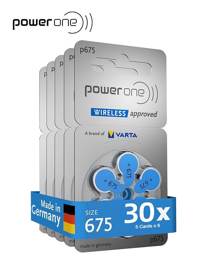 باور ون 5 بطاقات (5 × 6 = 30 قطعة) بطاريات سماعات الأذن P675، بطارية زنك هواء 1.45 فولت - Image 1