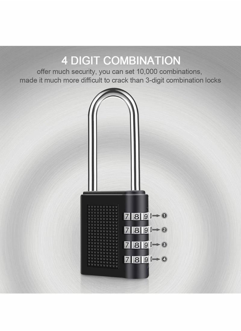 Generic - Combination Padlock, Long Shackle 4 Digit Locker Lock Weatherproof Lock Outdoor Combination Lock for School Gym Locker, Door, Fence, Hasp, Shed, Garage, Storage Box(Black) 2 Pack - Image 1