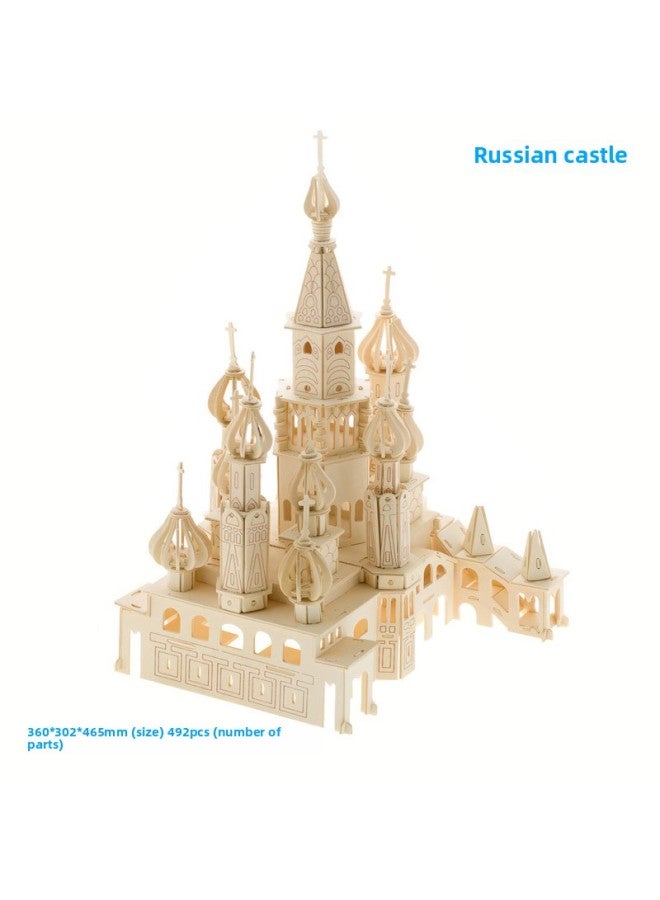 لعبة ألغاز خشبية ثلاثية الأبعاد ذات صعوبة عالية من سانت بطرسبرغ، فيلا خشبية يمكنك صنعها بنفسك، لعبة بناء محاكاة للبالغين - اللون: قلعة روسية (سانت بطرسبرغ) مع اللون - Image 1