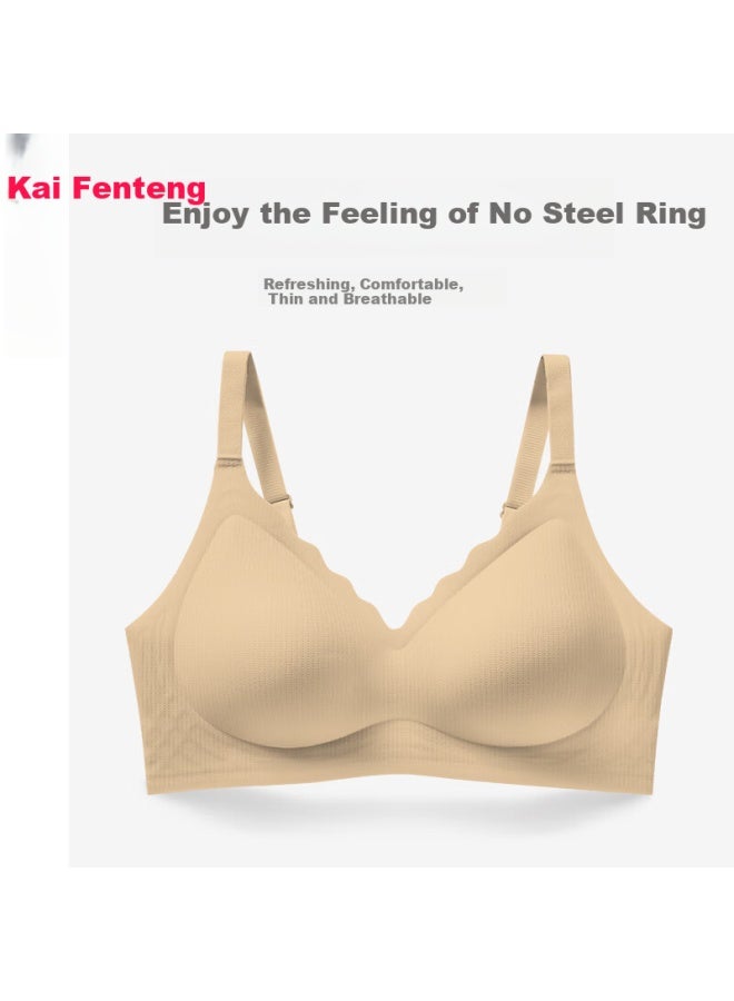 Fenton Fenteng New Style Popular Anti-sagging Light-faced Wire-free Bra With Side Breast Support And Breast Enhancement Apricot Skin 2XL - Image 1