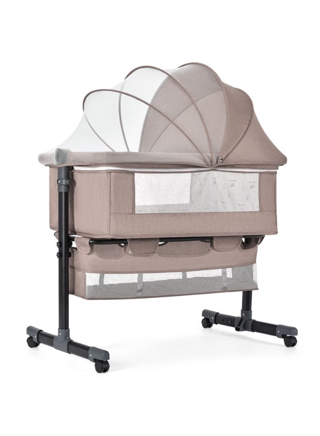 NZONE STORE Baby Zone Newborn Baby Crib with Height Adjustable Headrest, Opening Sides, Detachable Mosquito Net, Bottom Shelf, and Soft Mattress with 360° Swivel Wheels, for Newborns - KHAKI - Image 2