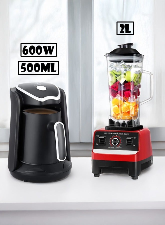 توسكانا يو 2 في 1 مجموعة من ماكينة صنع القهوة التركية 600 واط و سعة 500 مل و خلاط كهربائي مع مطحنة حبوب متعدد الوظائف سعة 2 لتر قابل للتعديل - Image 1