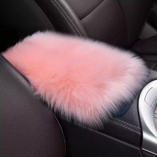 BDZMC Auto Center Console Cover Pad, 11.81"x 7.87" Warm & Furry Winter Car Armrest Cover, Soft Faux Sheepskin Wool Car Armrest Seat Box Protector Cushion, Universal Interior Accessory (Pink) - Image 1