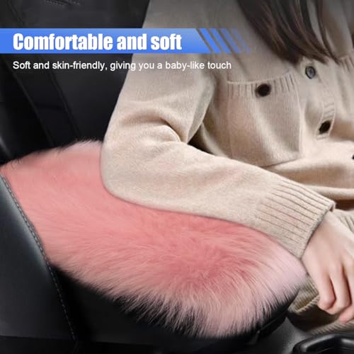 BDZMC Auto Center Console Cover Pad, 11.81"x 7.87" Warm & Furry Winter Car Armrest Cover, Soft Faux Sheepskin Wool Car Armrest Seat Box Protector Cushion, Universal Interior Accessory (Pink) - Image 5