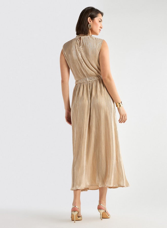 سبلاش فيڤ فستان دون أكمام بياقة مستديرة وطيات - Image 3