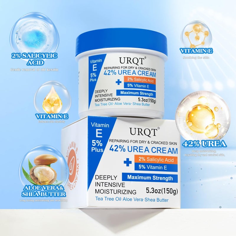 URQT 42% Urea Cream for Dry & Cracked Skin - Foot & Hand Cream with 2% Salicylic Acid, 5% Vitamin E, Tea Tree Oil, Aloe Vera, Shea Butter - Moisturizer & Skin Repair Cream for Feet Maximum Strength - Image 4