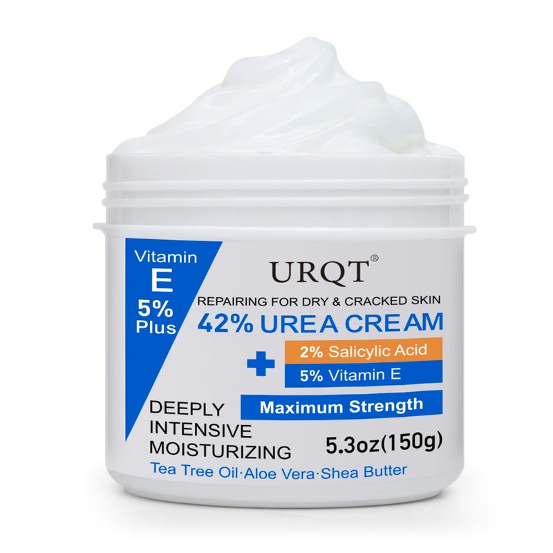 URQT 42% Urea Cream for Dry & Cracked Skin - Foot & Hand Cream with 2% Salicylic Acid, 5% Vitamin E, Tea Tree Oil, Aloe Vera, Shea Butter - Moisturizer & Skin Repair Cream for Feet Maximum Strength - Image 1