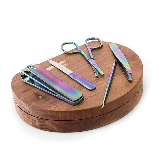 URBAN BOX Rainbow Manicure Pedicure Set with Mirror Premium 5 in1 Grooming Kit for Nails and PersonalCare Includes Nail Cutter Scissors Tweezers and file in compact - Image 2