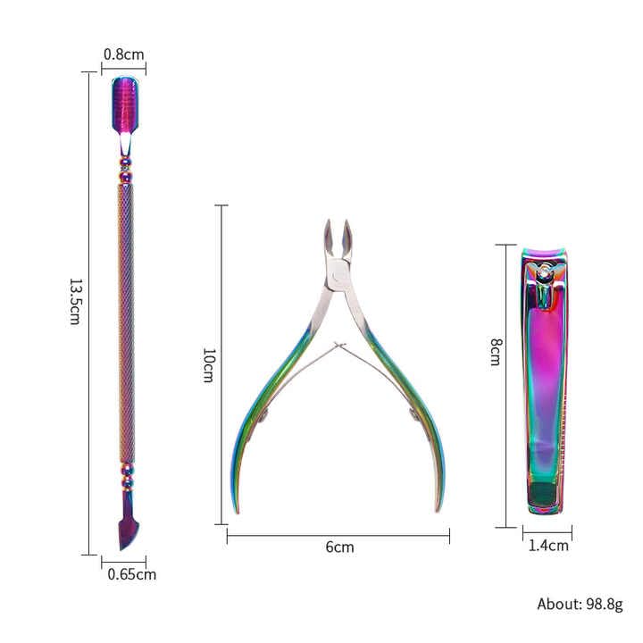 URBAN BOX Rainbow Manicure Pedicure Set with Mirror Premium 5 in1 Grooming Kit for Nails and PersonalCare Includes Nail Cutter Scissors Tweezers and file in compact - Image 4