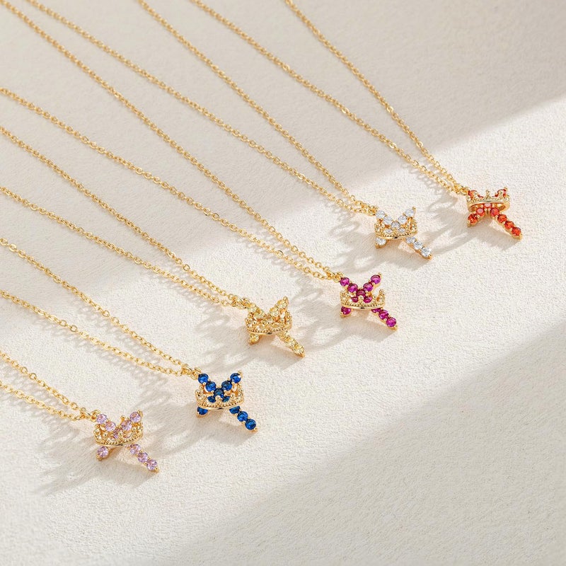 Robaice Birthstone Crown Cross Necklace for Women, Gold-Plated Christian Faith Necklace, Cross Jewelry Gift for Her, October Pink Tourmaline Gift - Image 5