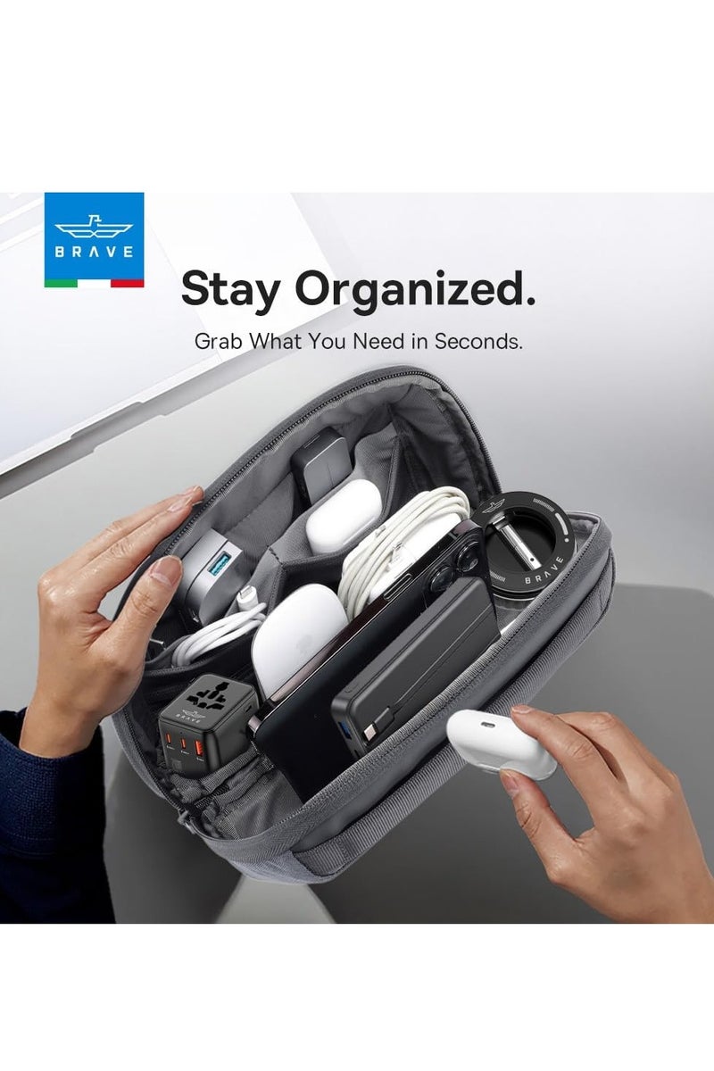 Brave Travel Kit, 5-in-1 Tech Pouch Travel Accessories Combo, 12,000mAh Power Bank, 20W GaN Universal Travel Adapter with USB-C Fast Charging, 2-in-1 USB-C and Lightning Cable, Magnetic Vacuum Suction Car Phone Holder, Waterproof Dual-Layer Travel Bag, Compatible with iPhone Air, iPhone 17 / 17 Pro / 17 Pro Max, iPhone 16 / 15 / 14 / 13 Series, Galaxy S25 / S24 / S23 Ultra, Z Fold6 / Flip6, Pixel 9 / 8 Pro, iPad Pro, MacBook Air, Steam Deck, DJI - Image 5
