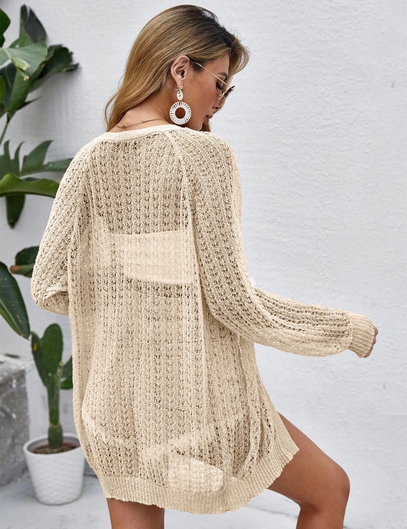 XuBa Women Crochet Lightweight Cardigan Cover Up Open Front Long Sleeve Summer Cardigans - Image 4