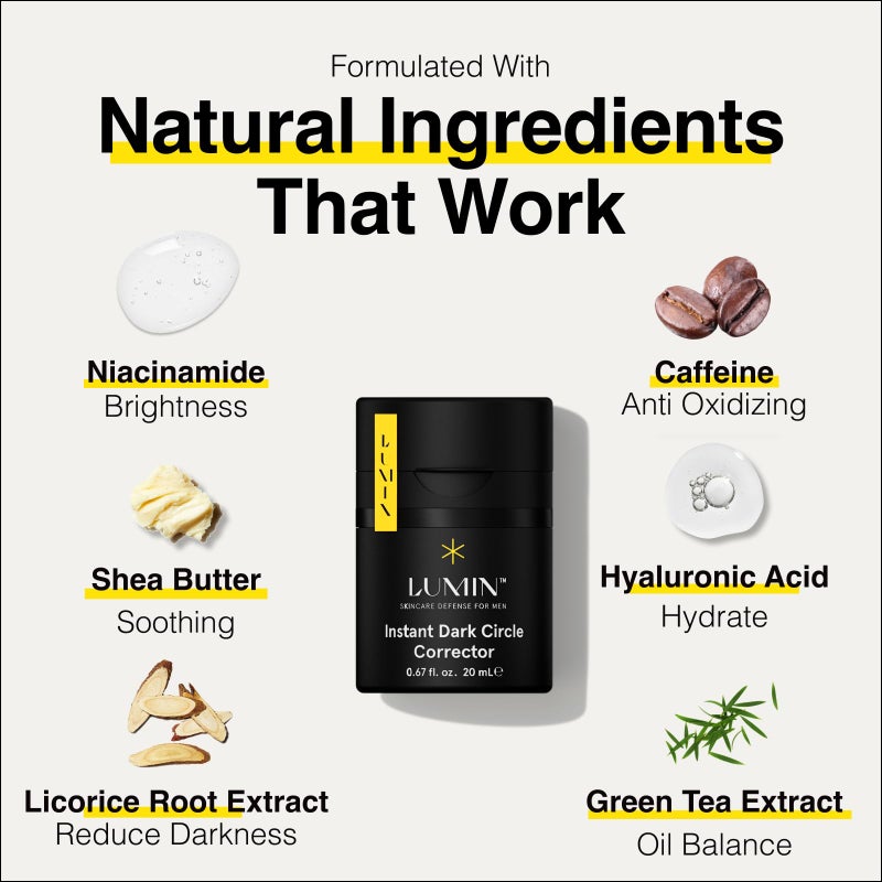 LUMIN مصحح دوائر داكنة فوري للرجال (ليس خافي عيوب)، يقلل من مظهر الدوائر الداكنة، الانتفاخ، مكياج تحت العين للرجال، كريم تصحيح لون العين للرجال، 20 مل - Image 3