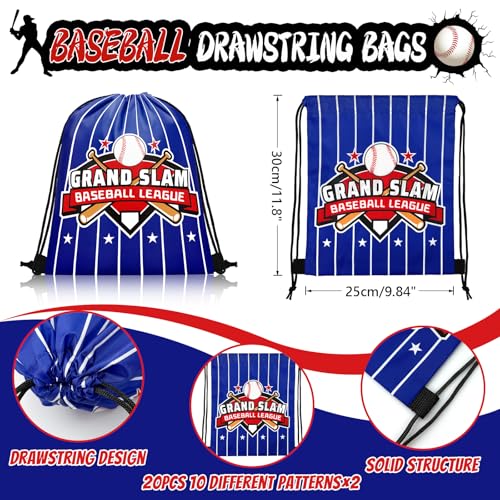 Grneric 110 Pcs Baseball Party Favors Drawstring Bags Baseball Goodie Bags with Keychains Silicone Bracelets Stickers Gift Bags for Baseball Themed Birthday Party Favors Supplies - Image 5