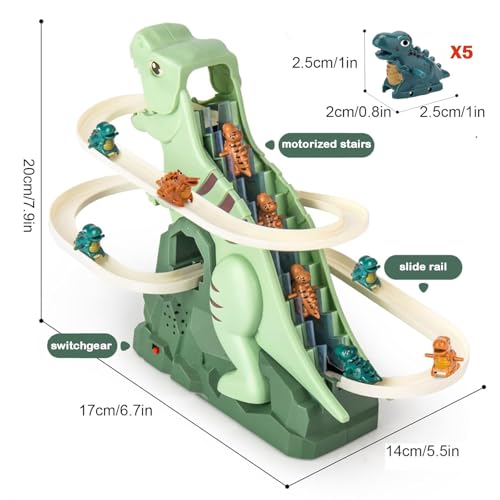 Vingtank Dinosaur Chasing Race Track Dinosaur Climbing Slide Stair Toy Electric Dino Roller Coaster with Light and Music Electric Race Track Game Set Fun Track Slide - Image 5