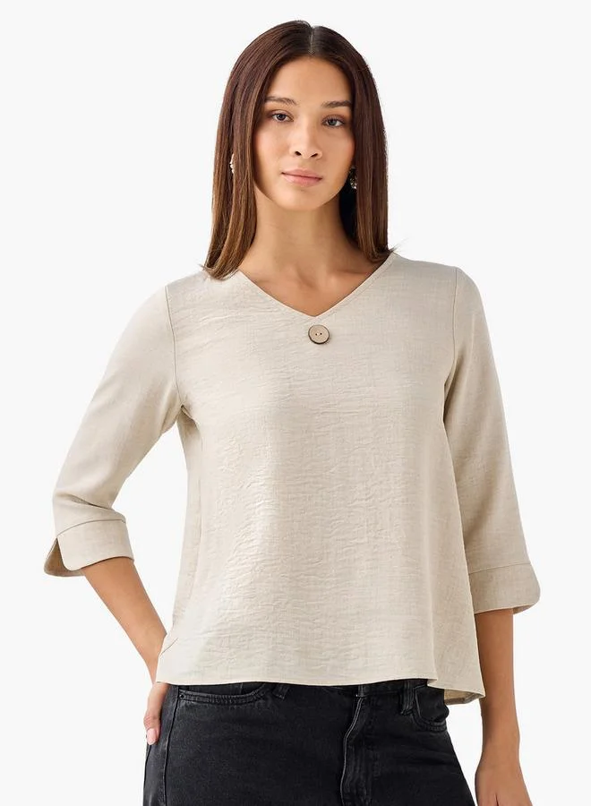 سبلاش فيڤ بلوزة بتطريز أزرار وياقة على شكل