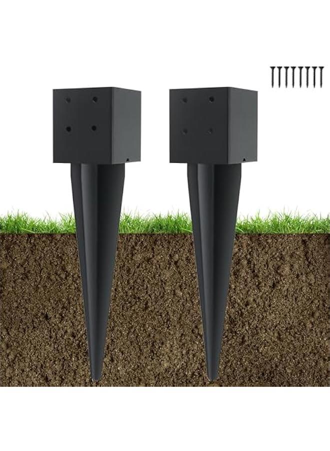 Arabest 2 Pcs 4x4 Fence Post Anchor Ground Spike 16(Actual 3.6x3.6) Heavy Duty Metal Fence Post Anchor with Black Powder-Coated for Deck,Fence,Porch,Railing,Mailbox - Image 1