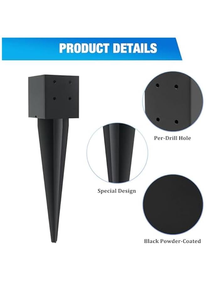 Arabest 2 Pcs 4x4 Fence Post Anchor Ground Spike 16(Actual 3.6x3.6) Heavy Duty Metal Fence Post Anchor with Black Powder-Coated for Deck,Fence,Porch,Railing,Mailbox - Image 3