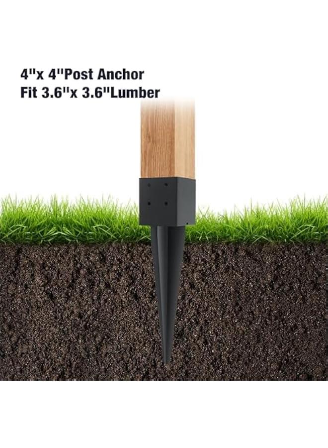 Arabest 2 Pcs 4x4 Fence Post Anchor Ground Spike 16(Actual 3.6x3.6) Heavy Duty Metal Fence Post Anchor with Black Powder-Coated for Deck,Fence,Porch,Railing,Mailbox - Image 4