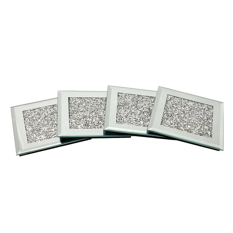 GIMORRTO Glass Mirrored Coaster 4 PC, Crushed Diamond Square Cup Mat 4" Decor on Tabletop for Bar Tools Dining Table - Image 5
