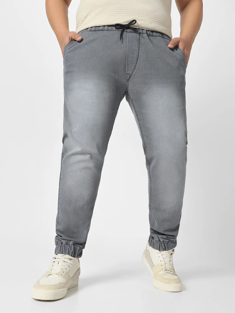 Urbano Plus Men's Grey Regular Fit Jogger Jeans Stretch