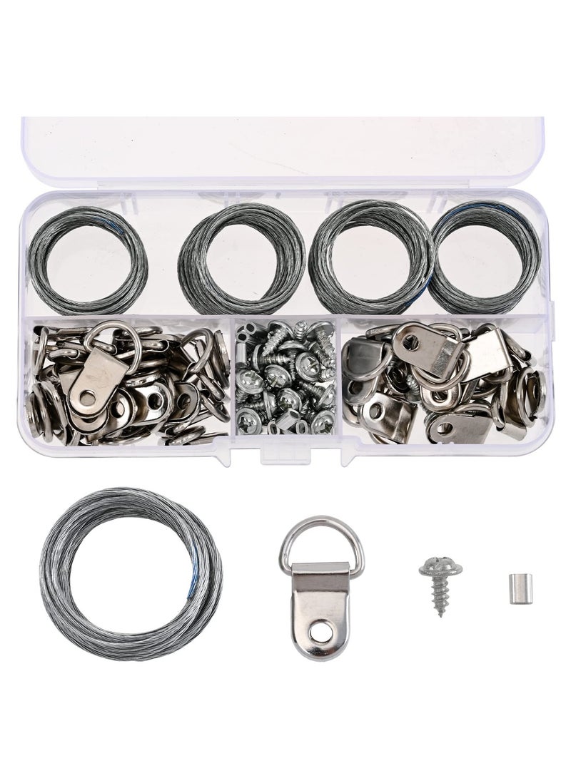 KASTWAVE Picture Hanging Kit, 40 Pcs D Ring Picture Hooks with Screws, 4 Rolls of 10ft Picture Hanging Wire, and 40 Pcs Aluminum Sleeves for Hanging Painting Photos - Image 1