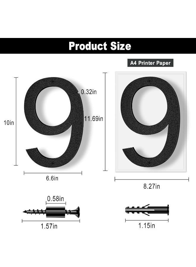 IVERRA 10 Inch Black House Numbers for Outside, Large Floating Home Address Numbers, Modern Exterior Plastic House Numbers for Door Wall Street Garage Gate (9)  - Image 3