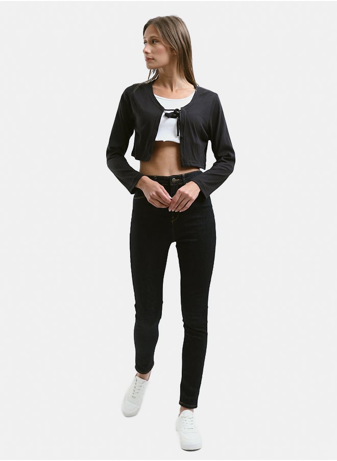RAVIN Dark Navy Blue Feminine Solid Skinny Jeans  - Image 4