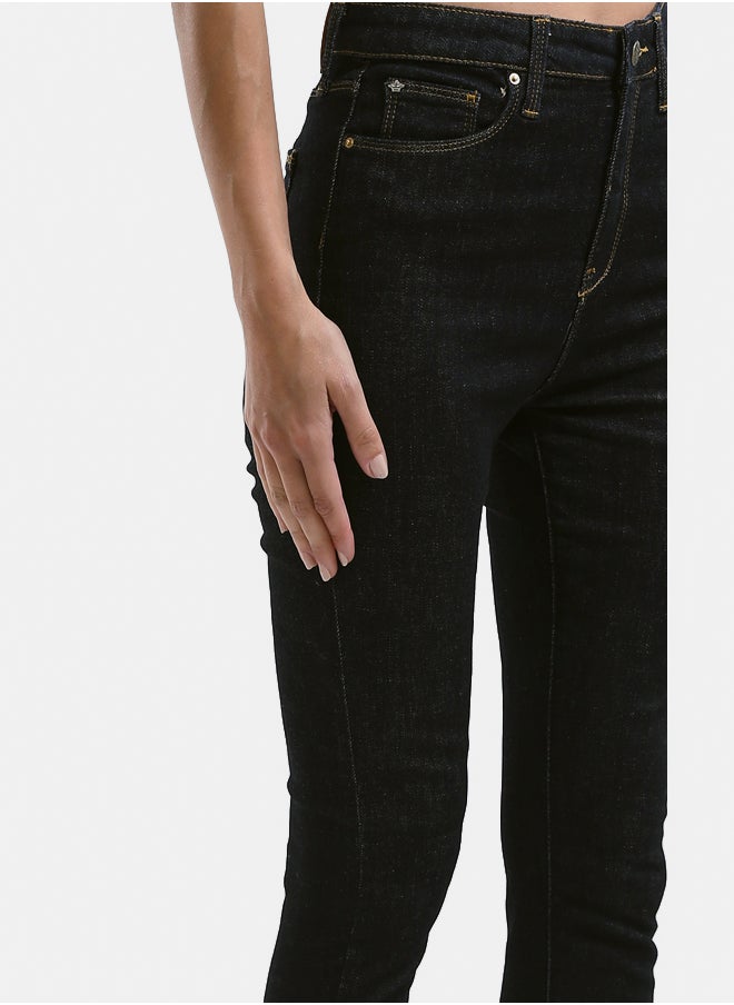 RAVIN Dark Navy Blue Feminine Solid Skinny Jeans  - Image 3