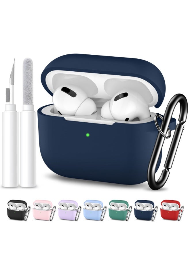 سزوكست متوافق مع AirPods Pro 3 غطاء الحافظة حافظة AirPods Pro للنساء والرجال، حافظة واقية من السيليكون الناعم لـ Airpods Pro 3 الجيل 2025 مع سلسلة مفاتيح LED أمامية مرئية تأتي مع قلم تنظيف أزرق داكن - Image 1