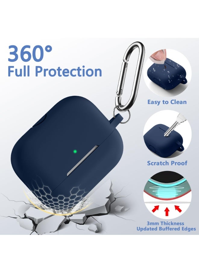 سزوكست متوافق مع AirPods Pro 3 غطاء الحافظة حافظة AirPods Pro للنساء والرجال، حافظة واقية من السيليكون الناعم لـ Airpods Pro 3 الجيل 2025 مع سلسلة مفاتيح LED أمامية مرئية تأتي مع قلم تنظيف أزرق داكن - Image 2