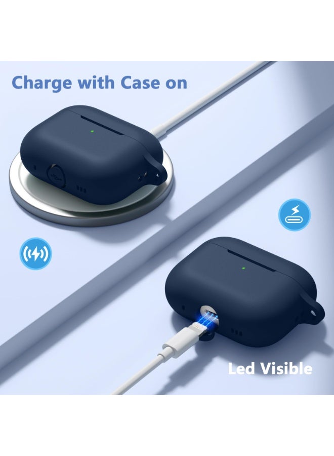 سزوكست متوافق مع AirPods Pro 3 غطاء الحافظة حافظة AirPods Pro للنساء والرجال، حافظة واقية من السيليكون الناعم لـ Airpods Pro 3 الجيل 2025 مع سلسلة مفاتيح LED أمامية مرئية تأتي مع قلم تنظيف أزرق داكن - Image 3