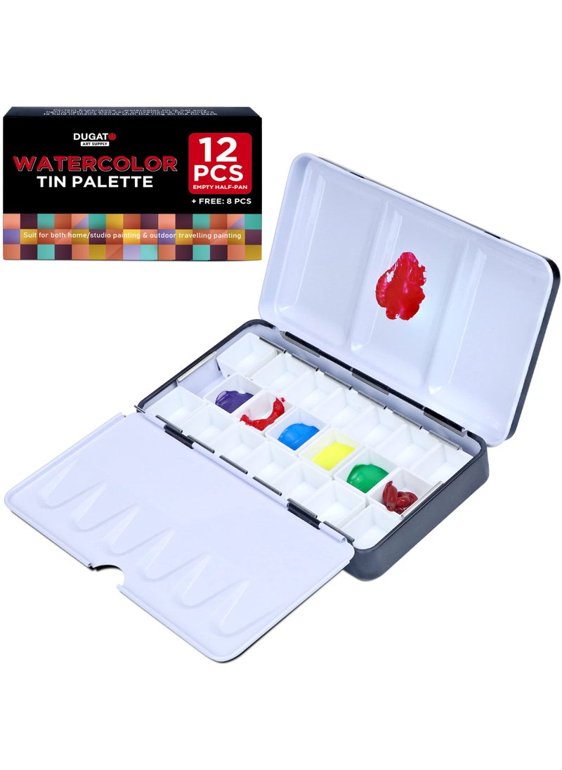 DUGATO DUGATO Small Empty Watercolor Palette Tin with Lid  Includes 20 Half Pans 4 FoldOut Mixing Areas  Metal Travel Box for DIY Art Supplies 
