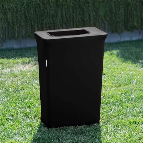 LA Linen Stretch Spandex Fitted Trash Can Cover for Slim Jim 23-Gallon, Bin Waste Container Cover, Outdoor Indoor Patio Backyard Decor,Black - Image 2
