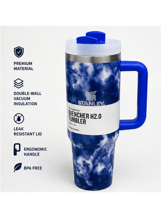 Stanley Quencher H2.0 Tumbler with Handle & Reusable Straw – Blue Cloud Pattern, Insulated Travel Cup, Large Capacity - Image 2