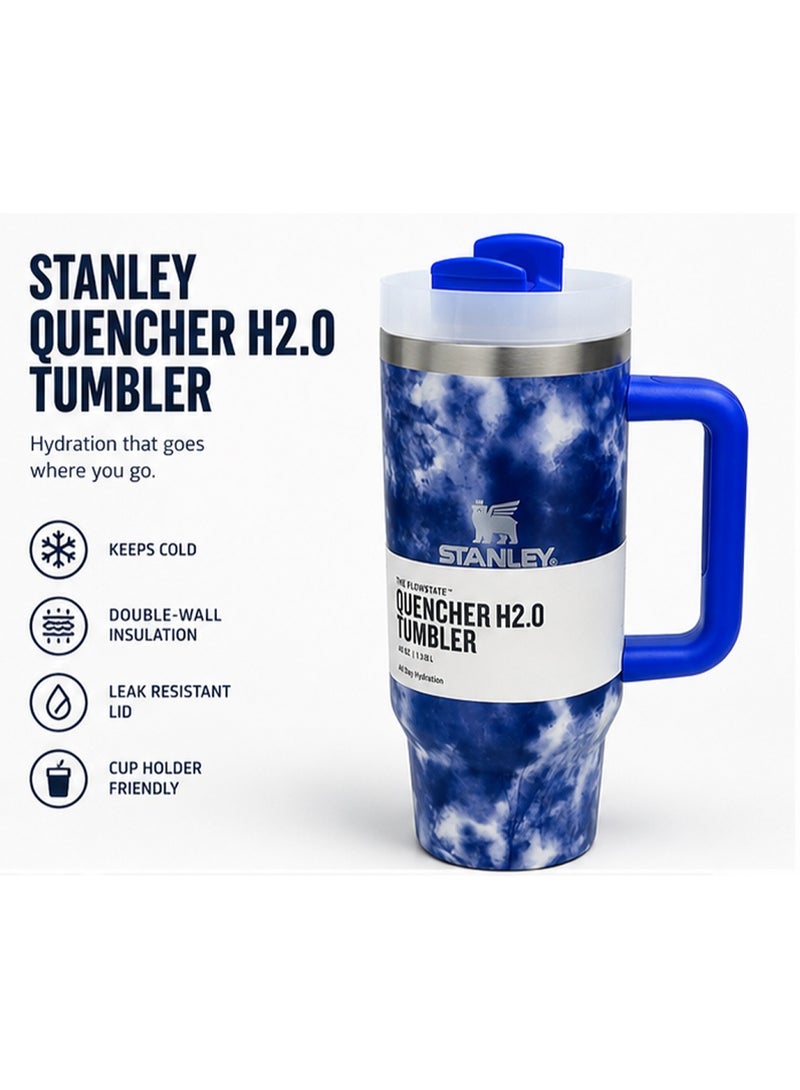 Stanley Quencher H2.0 Tumbler with Handle & Reusable Straw – Blue Cloud Pattern, Insulated Travel Cup, Large Capacity - Image 1