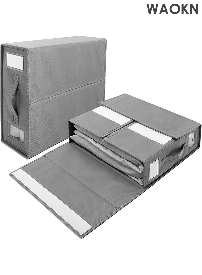 WAOKN Foldable Bed Sheet Organizers and Storage, New Bed Sheet Organizer with Window for Linen Closet Storage, Foldable Bedding Storage for Bedding Folder Storage Box Container for Bedsheets, Duvet Covers, Blankets,and Pillows (Gray) - Image 1