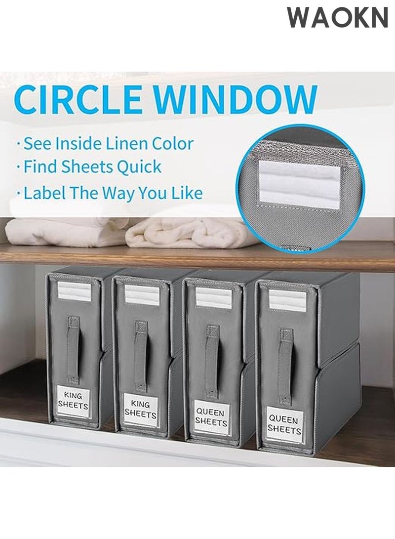 WAOKN Foldable Bed Sheet Organizers and Storage, New Bed Sheet Organizer with Window for Linen Closet Storage, Foldable Bedding Storage for Bedding Folder Storage Box Container for Bedsheets, Duvet Covers, Blankets,and Pillows (Gray) - Image 2