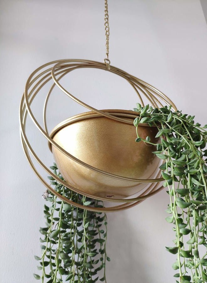 YISSEN RISEON Boho Gold Metal Plant Hanger,Metal Geometric Hanging Planter, Modern Planter, Mid Century Air Plant Holder Stand, Minimalist Planter for Indoor Outdoor Home Wedding Decor (Gold) - Image 2