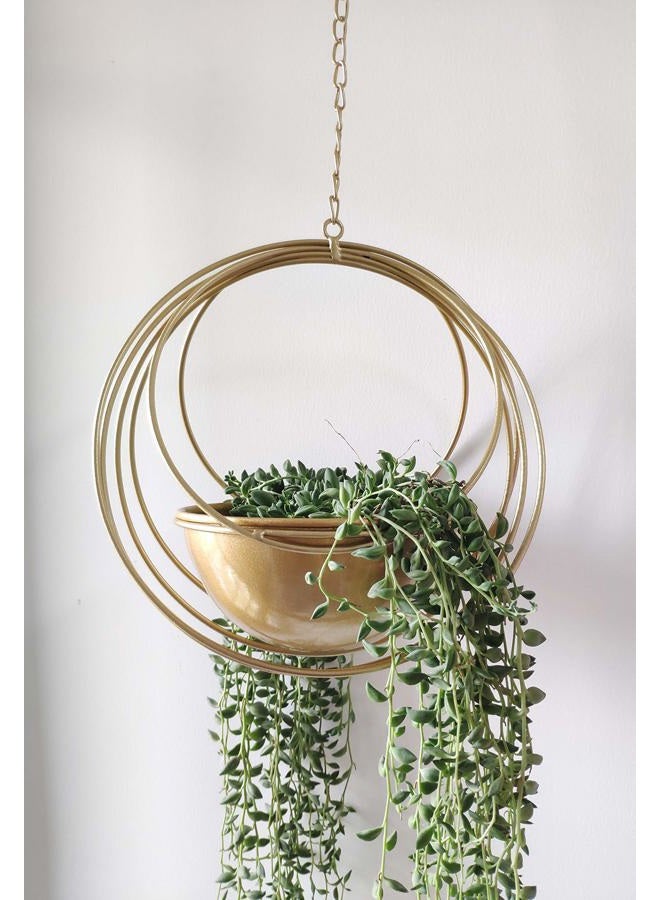 YISSEN RISEON Boho Gold Metal Plant Hanger,Metal Geometric Hanging Planter, Modern Planter, Mid Century Air Plant Holder Stand, Minimalist Planter for Indoor Outdoor Home Wedding Decor (Gold) - Image 1