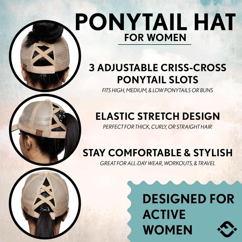 Funky Junque Ponytail Hat for Women - Baseball Cap with Adjustable Fit & High Pony Tail Criss Cross Back for Everyday Wear - Image 3