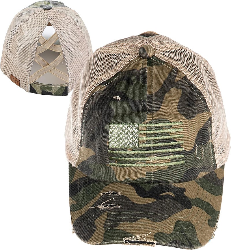 Funky Junque Ponytail Hat for Women - Baseball Cap with Adjustable Fit & High Pony Tail Criss Cross Back for Everyday Wear - Image 1