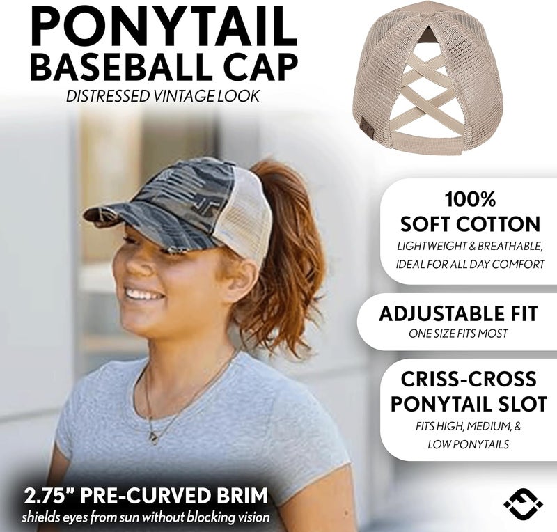 Funky Junque Ponytail Hat for Women - Baseball Cap with Adjustable Fit & High Pony Tail Criss Cross Back for Everyday Wear - Image 2