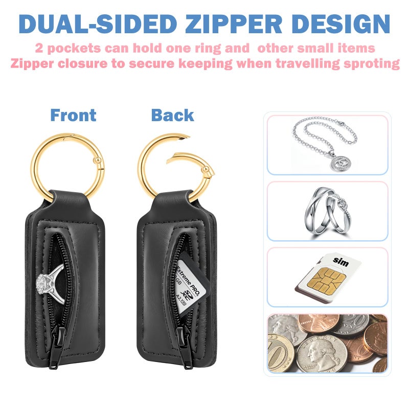 LUCKINEE 2 Pcs Mini Ring Holder Keychain Small Travel Jewelry Case Box â€“ Dual-Sided Zippered Travel Ring Holder for Gym, Small Ring Pouch for Women, Girls and Man - Image 3