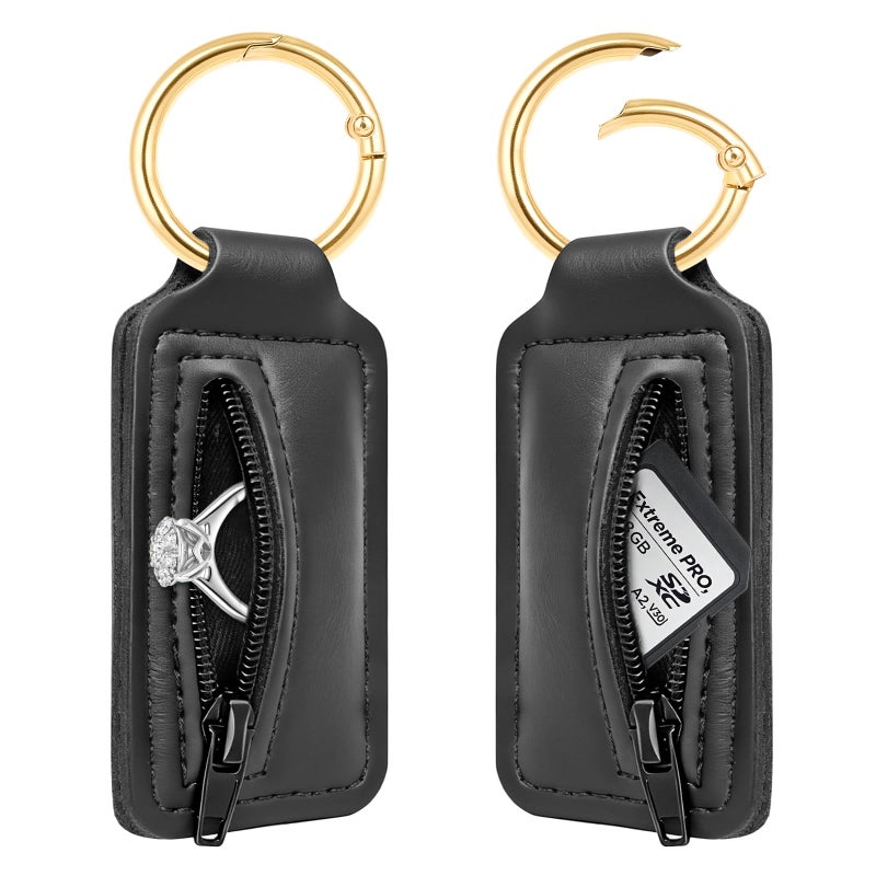 LUCKINEE 2 Pcs Mini Ring Holder Keychain Small Travel Jewelry Case Box â€“ Dual-Sided Zippered Travel Ring Holder for Gym, Small Ring Pouch for Women, Girls and Man - Image 1