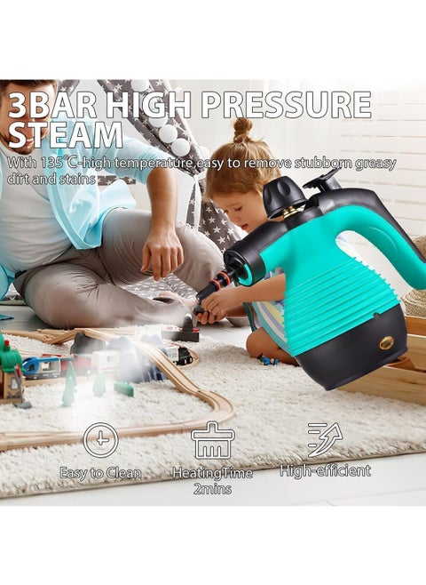 1050W Handheld Steam Cleaner for Home Pressurized Steam Cleaner with 9 Accessories and Safety Lock, 9.8Ft Extended Power Cord，Multi-Purpose Steamer for Home Use, Floor, Car, Upholstery, Grout(Blue/Black)