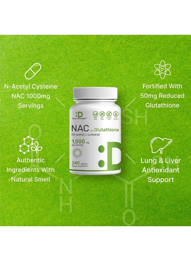 DEAL SUPPLEMENT مكمل NAC (N-أسيتيل سيستين) 1,000*ملغ لكل حصة مع الجلوتاثيون المخفض، 240*كبسولة – دعم مضاد للأكسدة لصحة المناعة والرئة ووظيفة الكبد - Image 3
