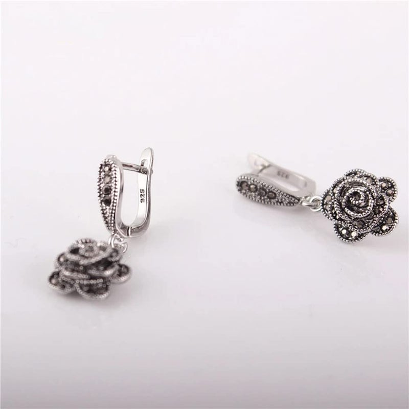 Zyoenxl Vintage Earrings For Women Black CZ Rose Flower Drop Earrings Jewelry - Image 5