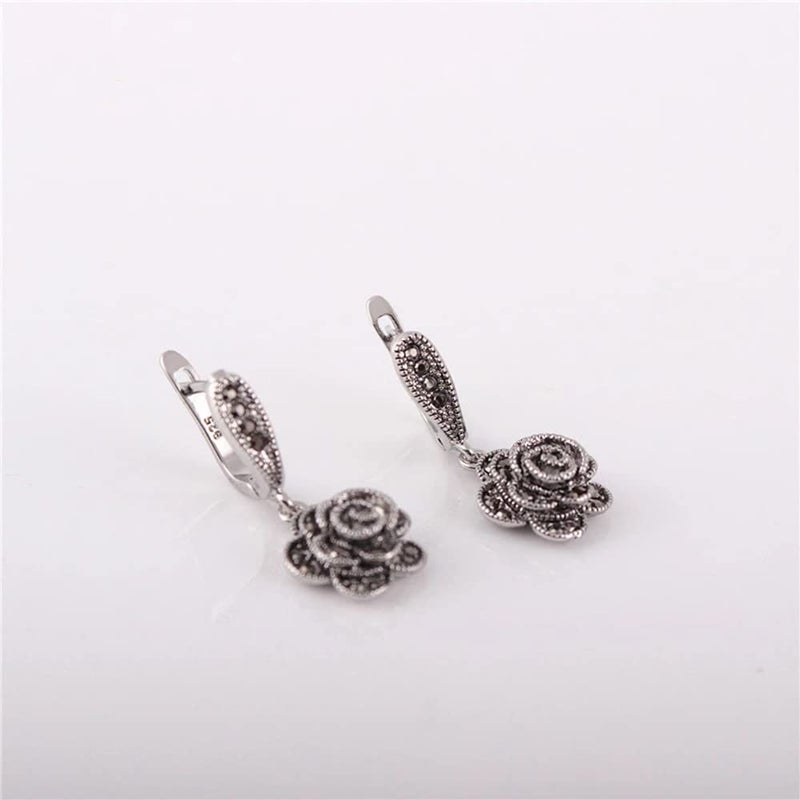 Zyoenxl Vintage Earrings For Women Black CZ Rose Flower Drop Earrings Jewelry - Image 4