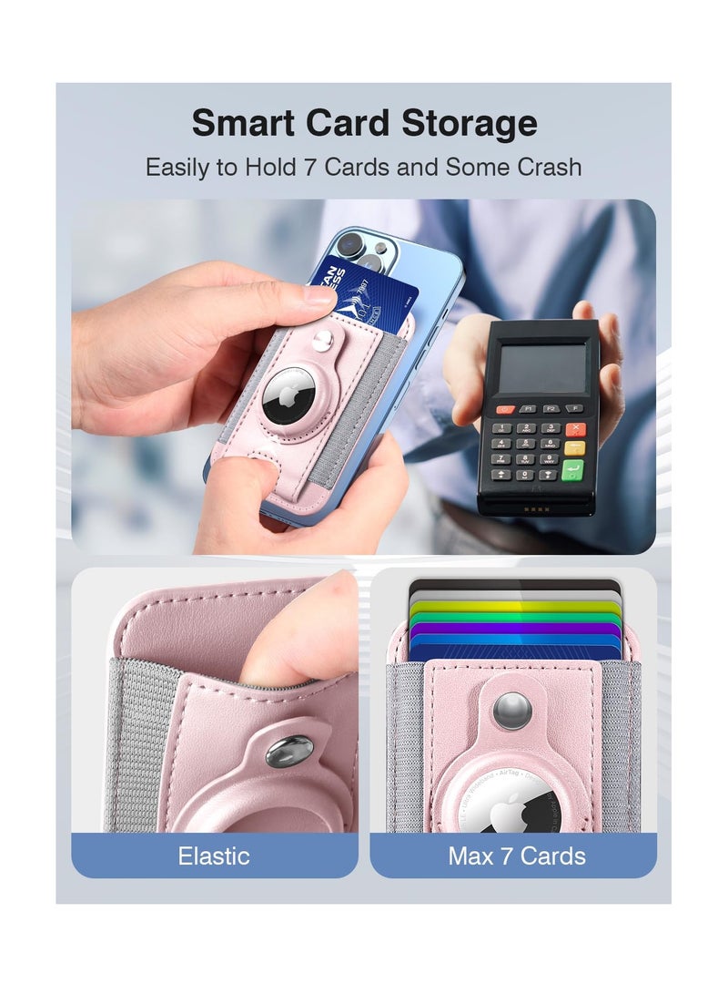 Excefore محفظة MagSafe مع حامل AirTag، حامل محفظة بطاقات مغناطيسي لسلسلة iPhone 15/14/13/12، محفظة جلدية لماج سيف، تتسع لما يصل إلى 7 بطاقات، حماية من حجب RFID (وردي) - Image 3